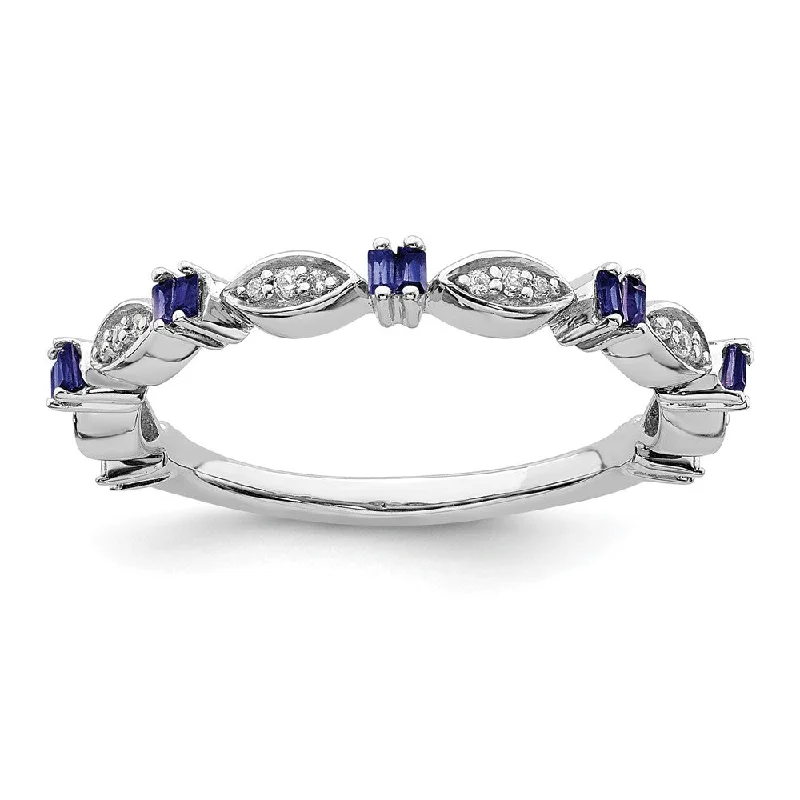 Ladies ring niche brands-2.5mm Sterling Silver, Lab Created Sapphire & Diamond Stack Band