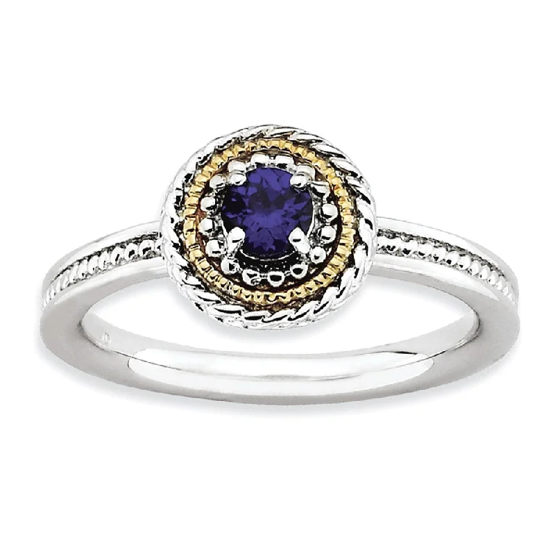 Ladies ring online shopping-Sterling Silver & 14K Gold Plated Stackable Created Sapphire Ring