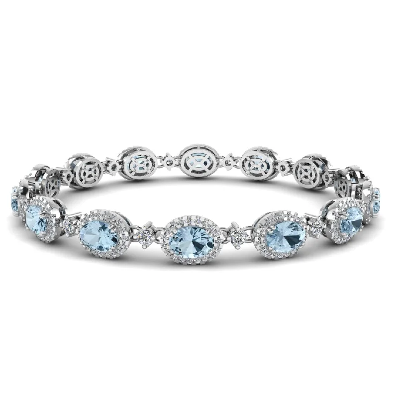 Ladies bracelets Asian-inspired-Oval Shape 9 Carat Aquamarine Center Featuring Diamond Halo Bracelet BRHAOCA