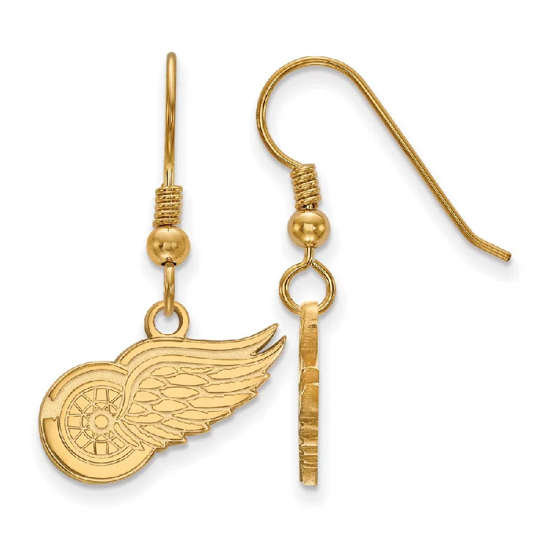 Ladies earrings customer reviews-SS 14k Yellow Gold Plated NHL Detroit Red Wings Small Dangle Earrings