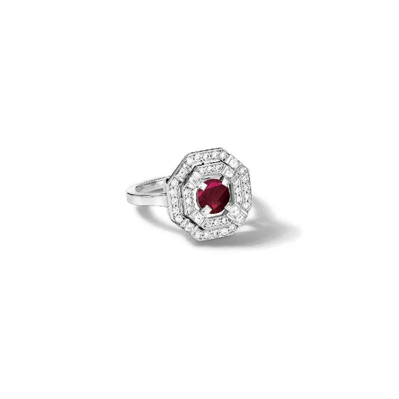 Ladies engagement rings affordable finds-Heloise Engagement Ring 18ct White Gold - Ruby & Diamond