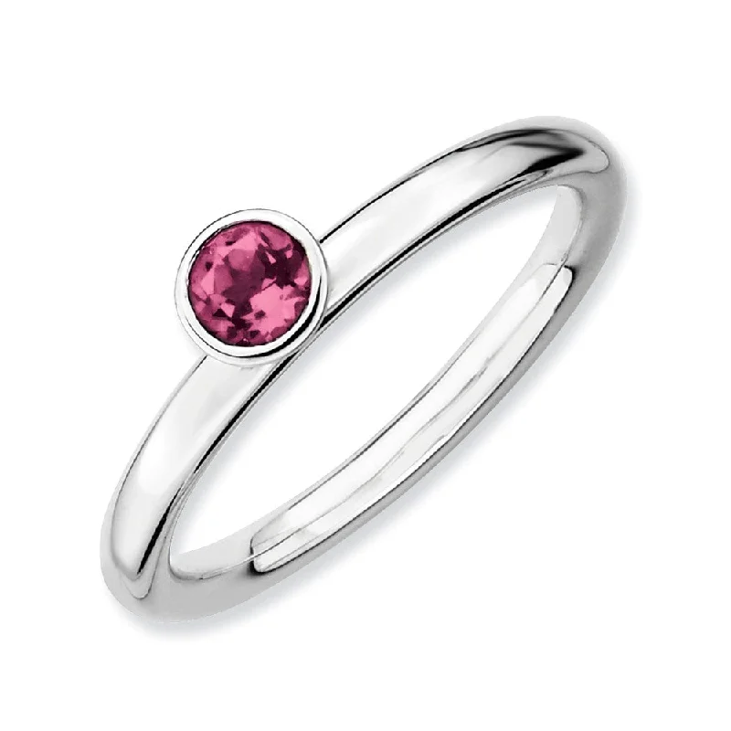 Ladies ring recommendations-Stackable High Profile 4mm Pink Tourmaline Silver Ring