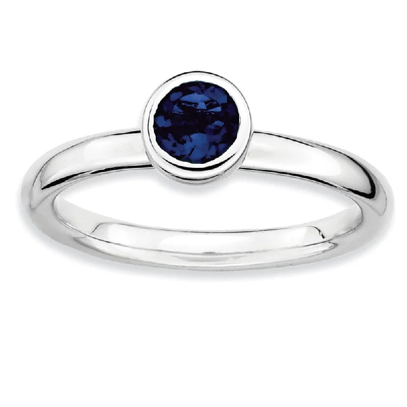 Ladies ring unique designs-Stackable Low Profile 5mm Created Sapphire Silver Ring