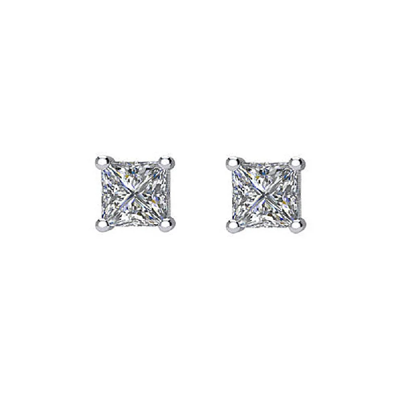 Ladies earrings hypoallergenic-Princess Cut Diamond (G-H, SI2-SI3) Stud Earrings in 14k White Gold