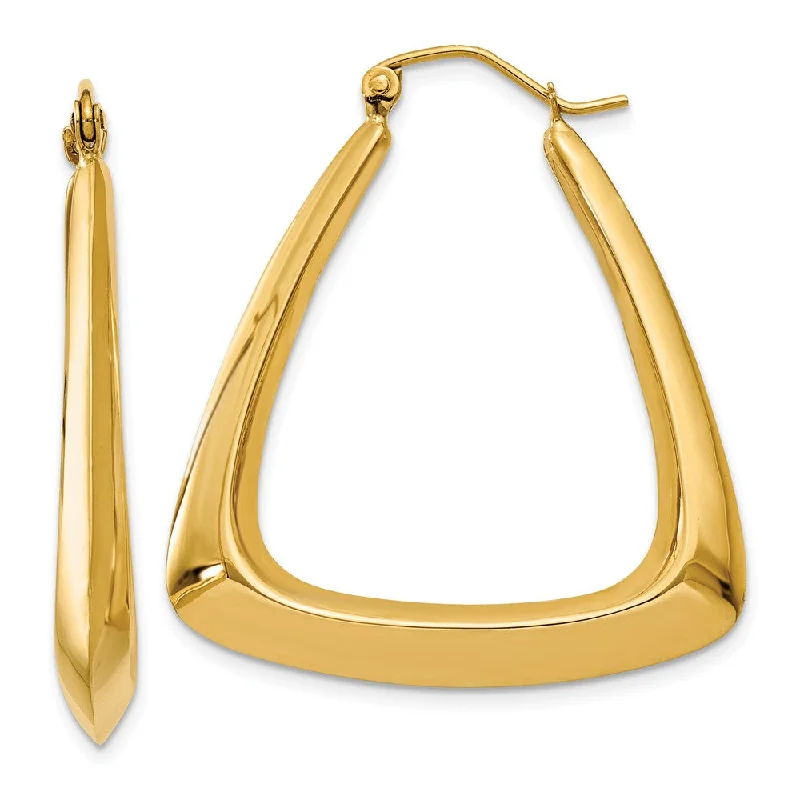 Ladies earrings openwork patterns-Large Triangular Hoop Earrings in 14k Yellow Gold