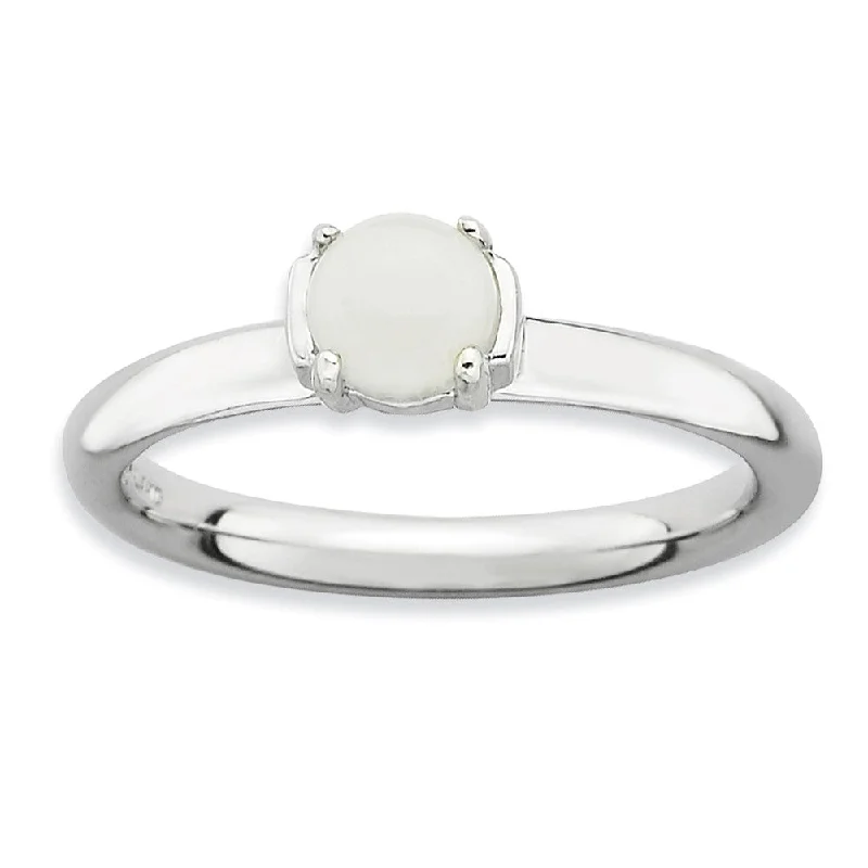 Ladies ring classic styles-Silver Stackable White Agate Ring