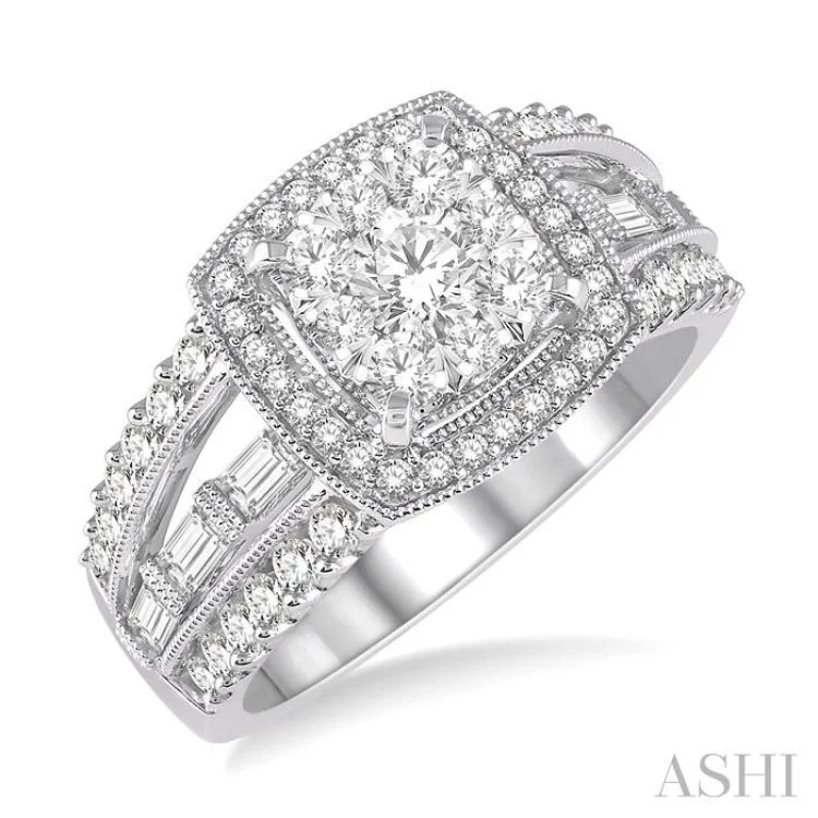 Ladies engagement rings high-end picks-1 3/8 Ctw Diamond Lovebright Vintage-Inspired Halo Style Engagement Ring in 14K White Gold