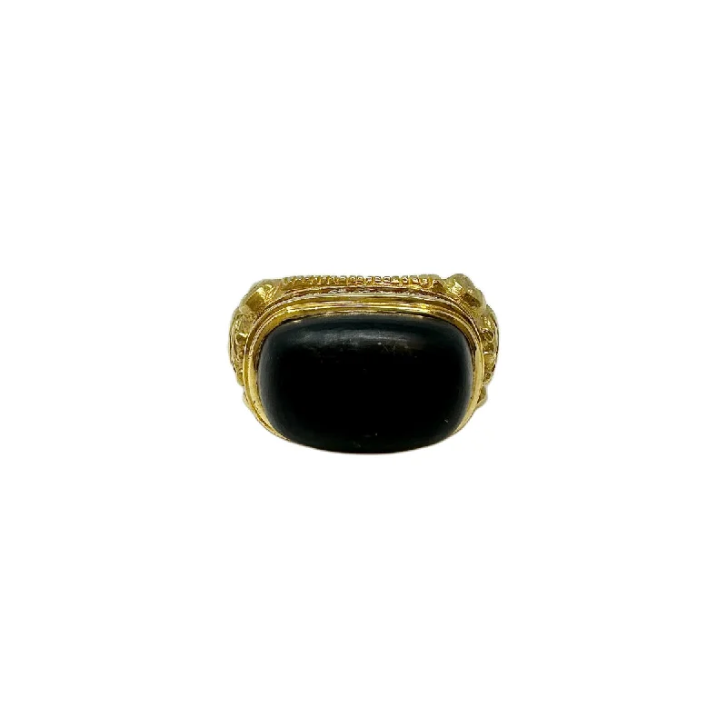 Ladies ring Instagram trends-M. Stowe 18K Matte Finished Gold Ring with Onyx  and Diamonds