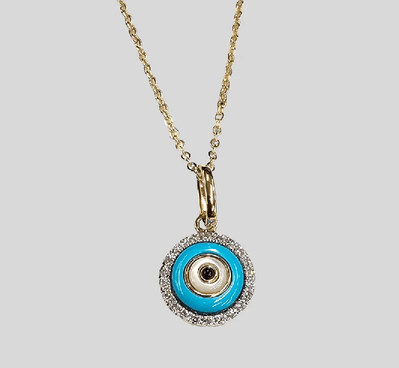 Ladies necklaces vintage charm-Evil Eye 14kt Gold Enamel Necklace