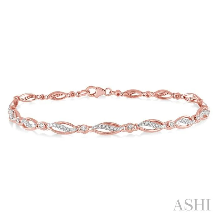 Ladies bracelets office wear-1/3 Ctw Round Cut Diamond Marquise Fashion Bracelet in 10K Rose Gold