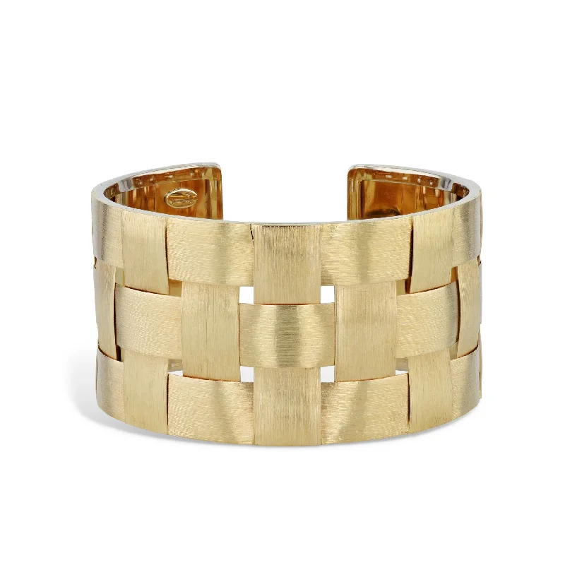 Ladies bracelets jade accents-Yellow Gold Florentine Weave Estate Cuff Bracelet