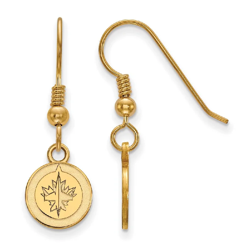 Ladies earrings anniversary picks-SS 14k Yellow Gold Plated NHL Winnipeg Jets XS Dangle Earrings