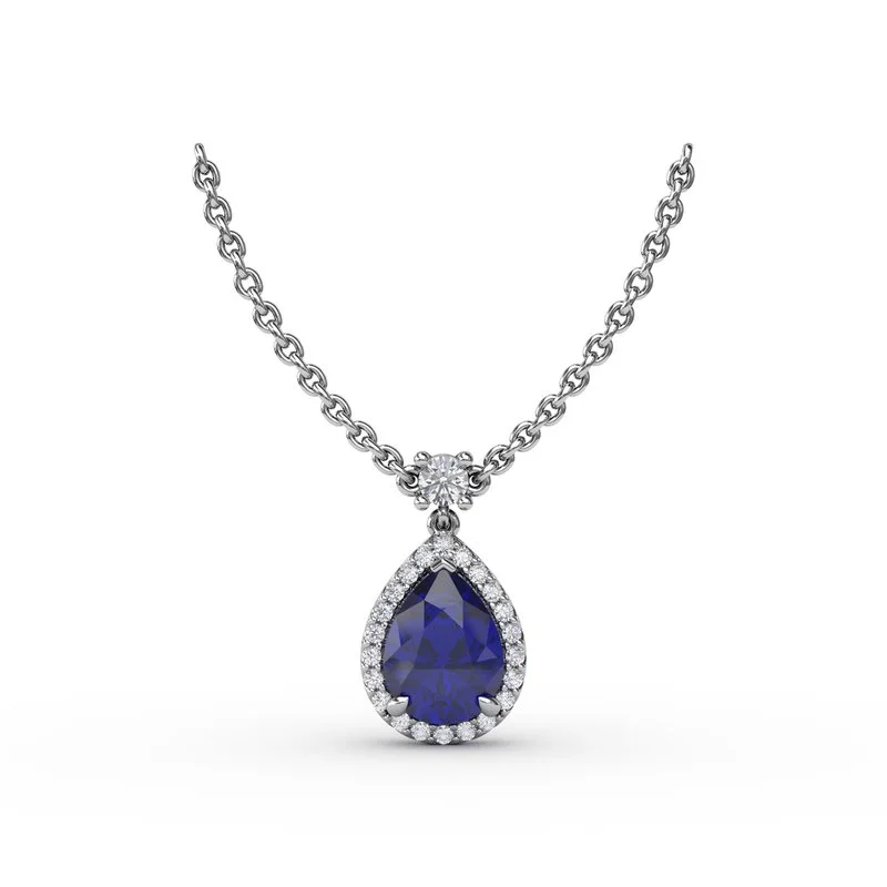 Ladies necklaces age-appropriate-Sapphire and Diamond Teardrop Necklace N1777S