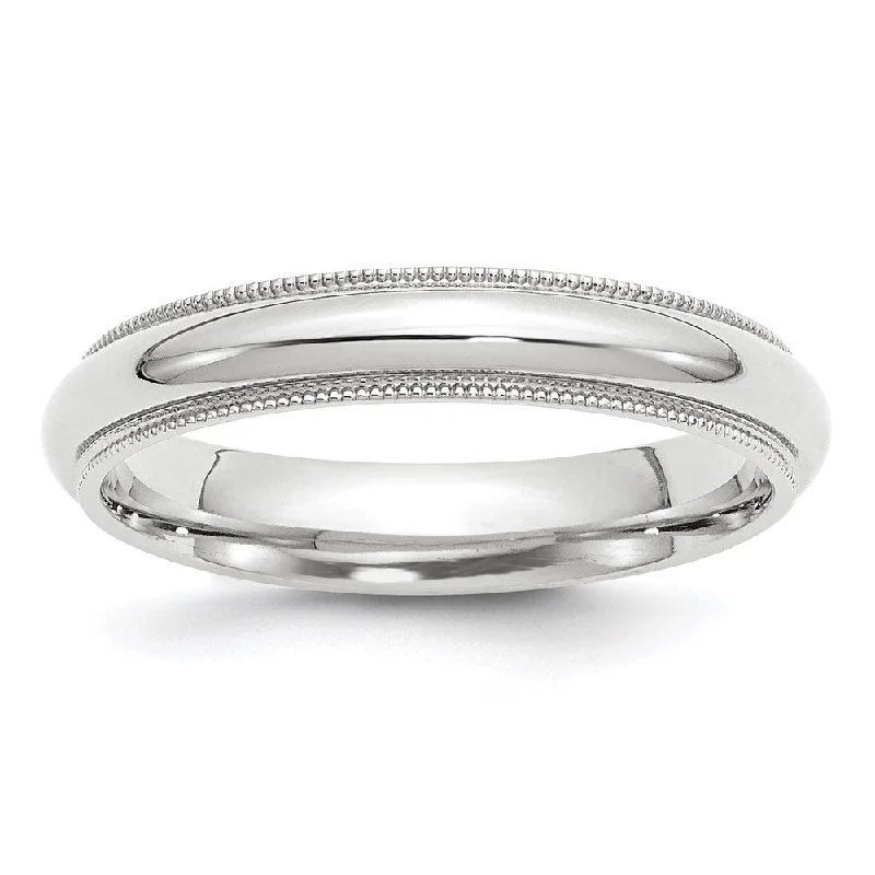 Ladies ring thumb design-4mm 10K White or Yellow Gold Half Round Milgrain Comfort Fit Band