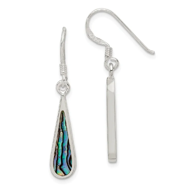 Ladies earrings engraved details-Abalone Teardrop Dangle Earrings in Sterling Silver