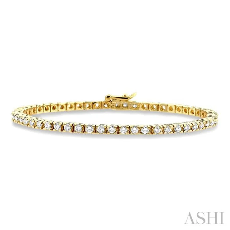 Ladies bracelets e-commerce finds-3 Ctw Square Shape Round Cut Diamond Tennis Bracelet in 14K Yellow Gold