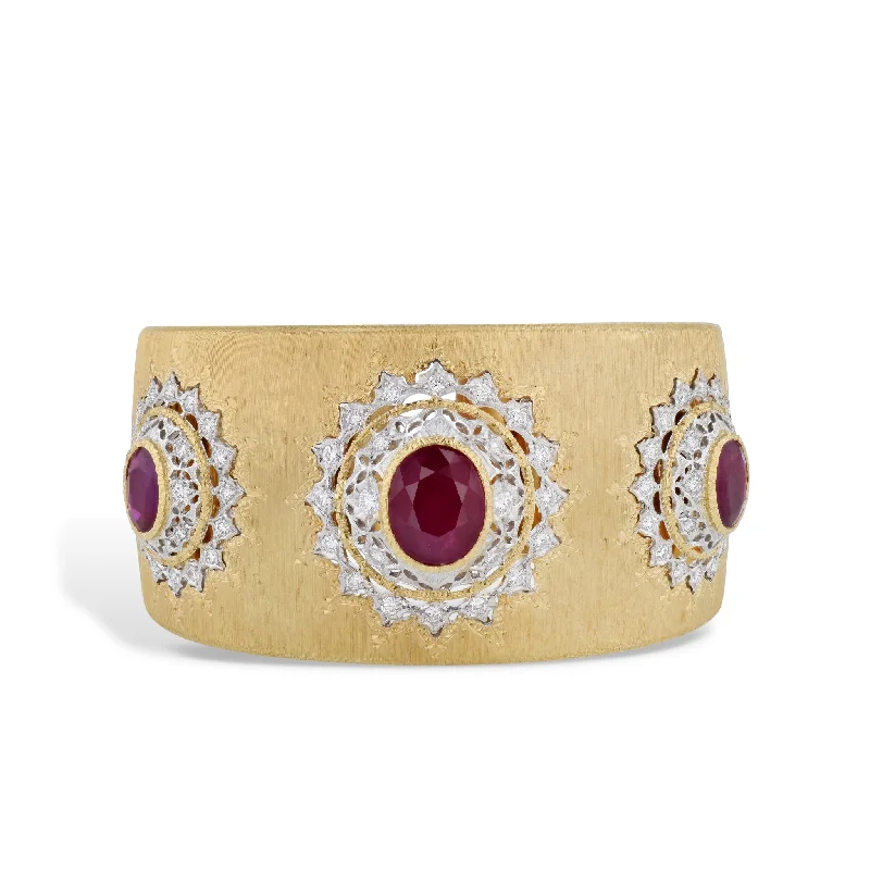 Ladies bracelets gold-plated-Buccellati Ruby Yellow and White Gold Estate Bracelet