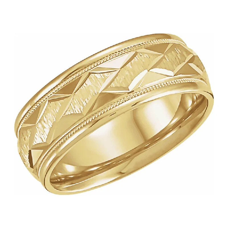 Ladies ring creative ideas-7mm 14K Yellow Gold Carved Design Comfort Fit Band