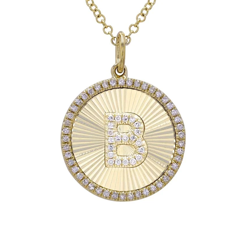 Ladies necklaces office wear-FLUTED  INITIAL DISC NECKLACE