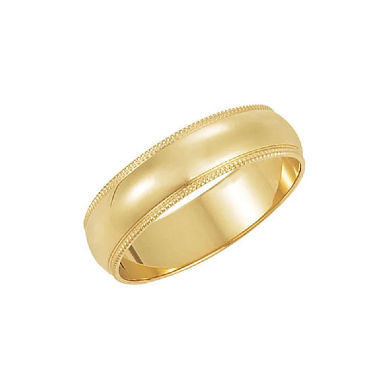 Ladies ring hollow patterns-6mm Milgrain Edge Domed Light Band in 14k Yellow Gold