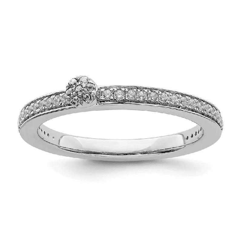 Ladies ring physical stores-14k White Gold, White Topaz & 1/8 Ctw Diamond Stackable Ring