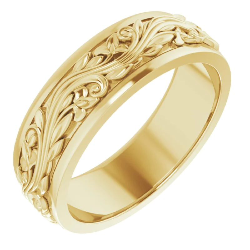 Ladies ring 2025 trends-7mm 10K Yellow Gold Sculptural Standard Fit Band