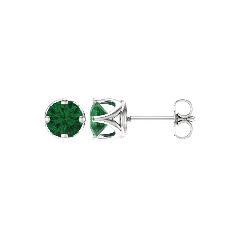 Ladies earrings creative designs-6mm Stud Earrings in 14k White Gold with Lab Created Emeralds