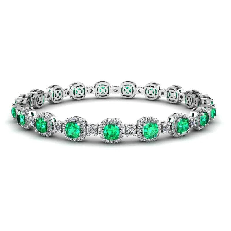 Ladies bracelets cute styles-Cushion Shape 8.5 Carat Emerald Featuring Diamond Halo Bracelet BRHACCE