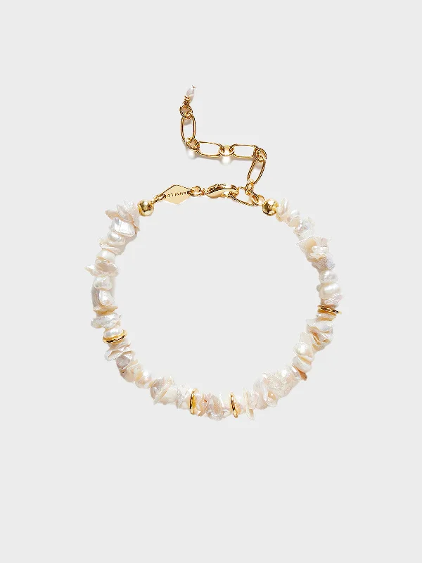 Ladies bracelets white gold-Pearl Power Bracelet in Brass With Gold Finish