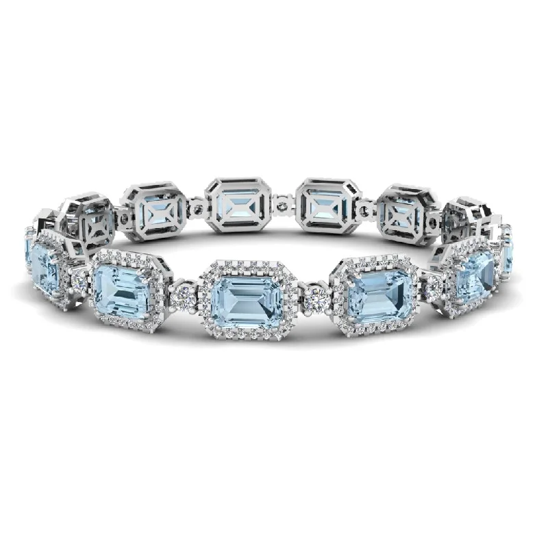 Ladies bracelets fashion trends-Emerald Shape 14 Carat Aquamarine Center Featuring Diamond Halo Bracelet BRHAEMA