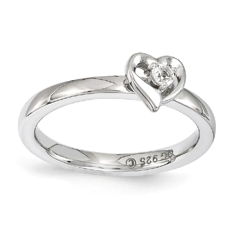 Ladies ring size guide-Sterling Silver Stackable Expressions White Topaz 6mm Heart Ring