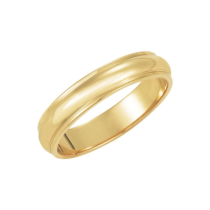 Ladies ring ruby gems-4mm Half Round Ridged Edge Band in 10k Yellow Gold