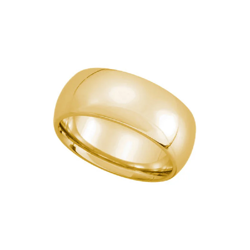 Ladies ring heart shape-8mm Light Domed Comfort Fit Wedding Band in 14k Yellow Gold