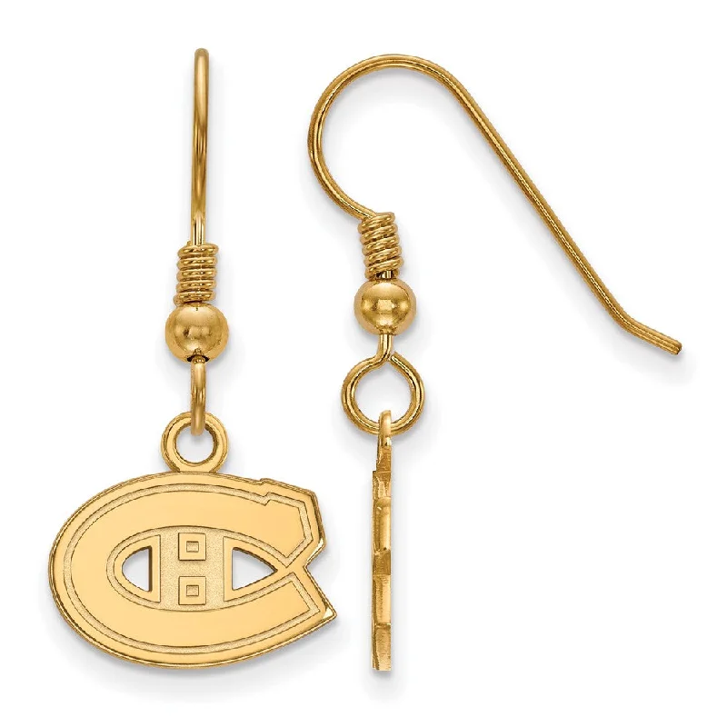 Ladies earrings social media trends-SS 14k Yellow Gold Plated NHL Montreal Canadiens XS Dangle Earrings