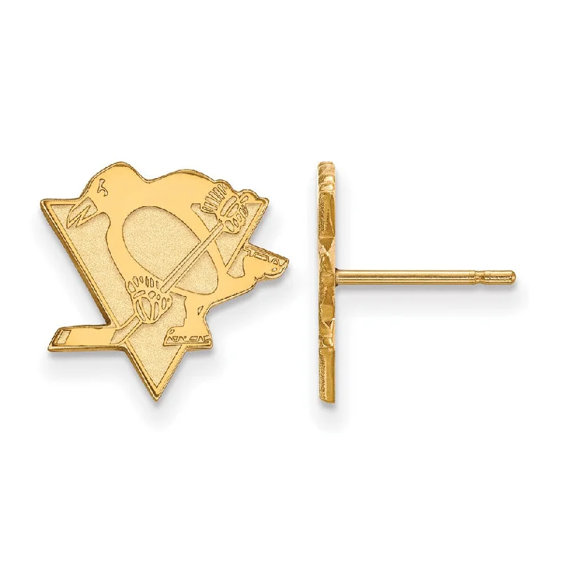 Ladies earrings celebrity styles-SS 14k Yellow Gold Plated NHL Pittsburgh Penguins Small Post Earrings