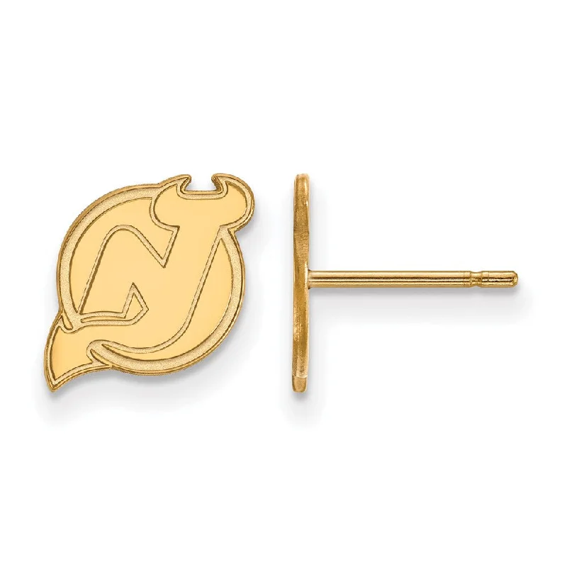 Ladies earrings global fashion-SS 14k Yellow Gold Plated NHL New Jersey Devils XS Post Earrings