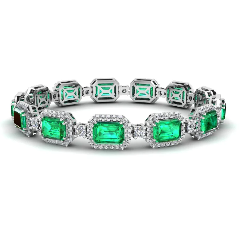 Ladies bracelets care tips-Emerald Shape 14 Carat Emerald Gem Center Featuring Diamond Halo Bracelet BRHAEME