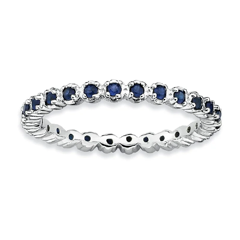 Ladies ring Christmas edition-2.25mm Silver Stackable Created Sapphire Band