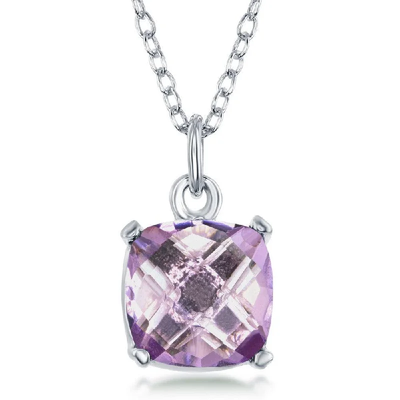 Ladies necklaces gold-plated-Sterling Silver 'June Birthstone' Square Pink Amethyst Necklace