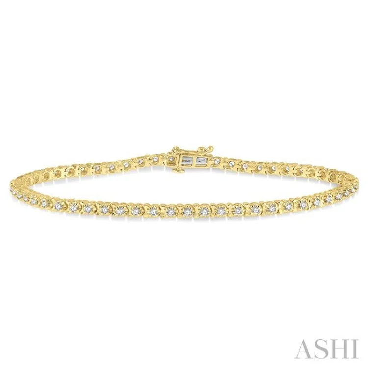 Ladies bracelets bangle style-1 ctw Round Cut Diamond Tulip Bracelet in 14K Yellow Gold