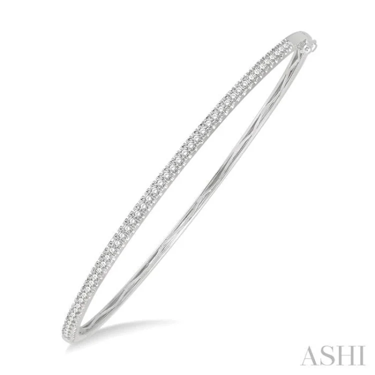 Ladies bracelets openwork patterns-1/2 ctw Slim Round Cut Diamond Bangle Bracelet in 14K White Gold