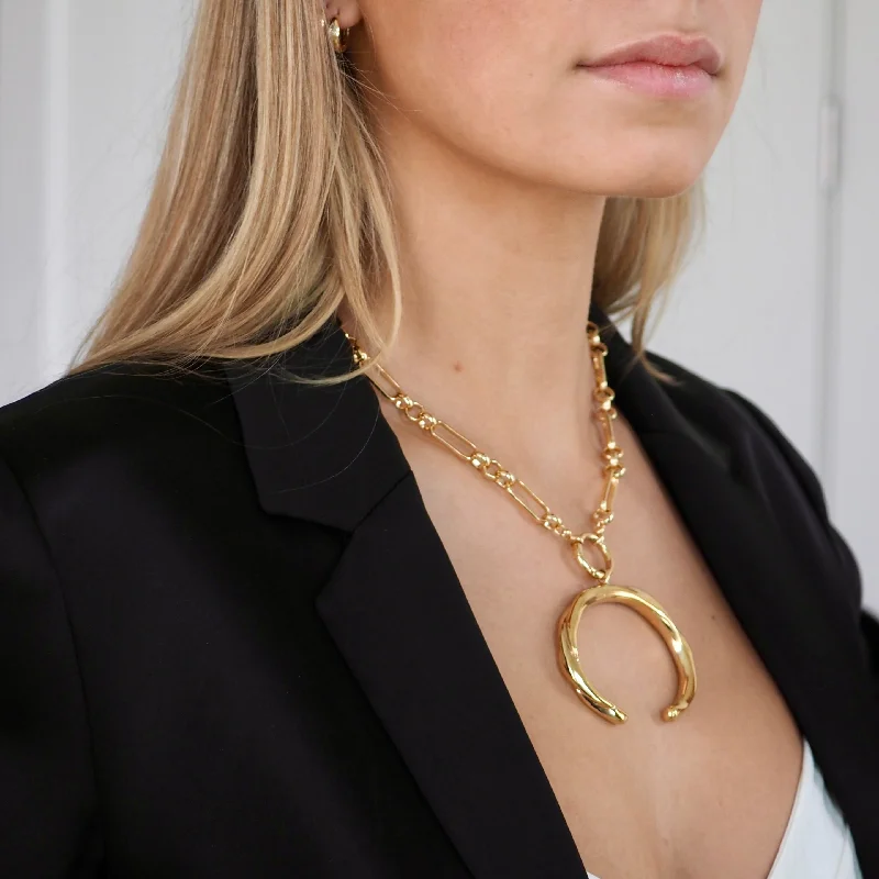 Ladies necklaces everyday use-PETRA DOUBLE CRESCENT STATEMENT NECKLACE