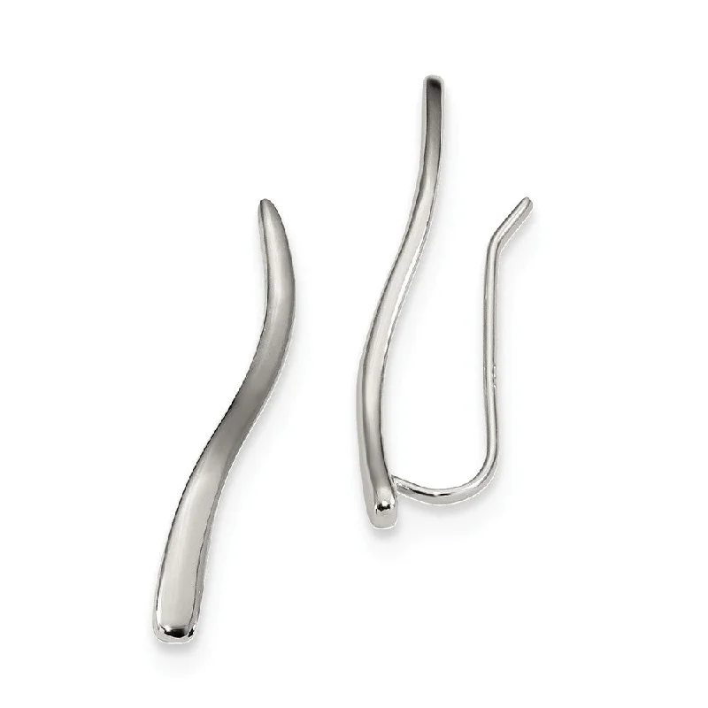 Ladies earrings mature style-2.7 x 26mm Rhodium-Plated Sterling Silver Curved Ear Climber Earrings