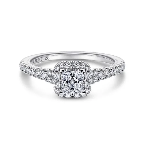 Ladies engagement rings warranty options-14K White Gold Princess Halo Complete Diamond Engagement Ring