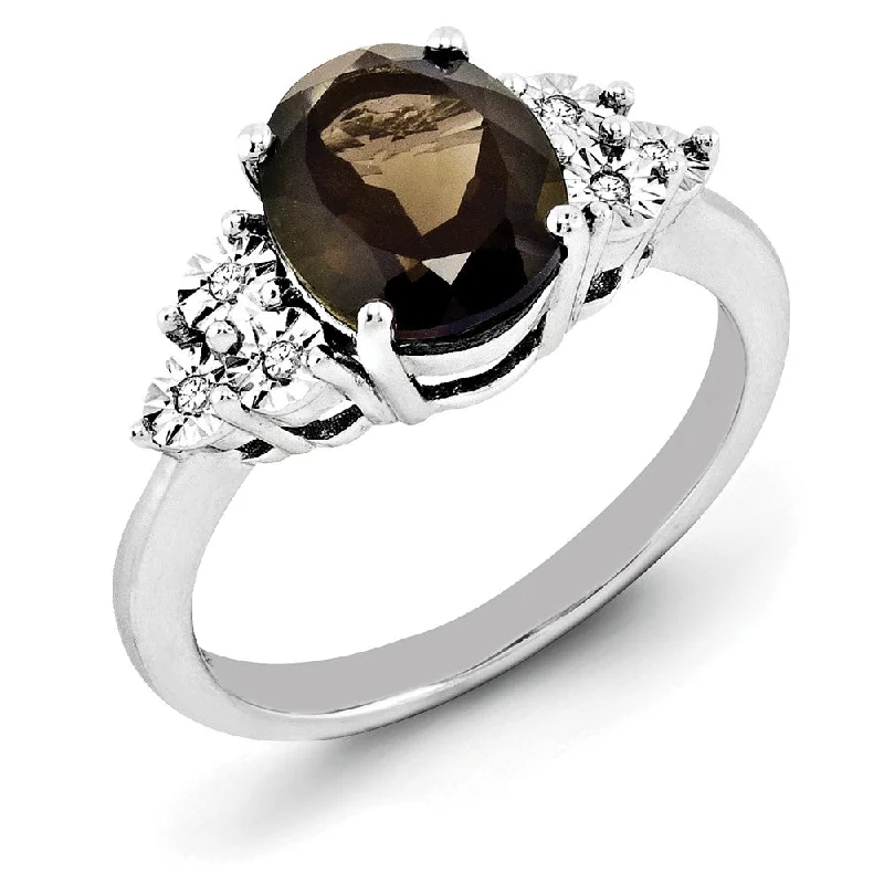 Ladies ring age suitability-Oval Smoky Quartz & .03 Ctw Diamond Ring in Sterling Silver