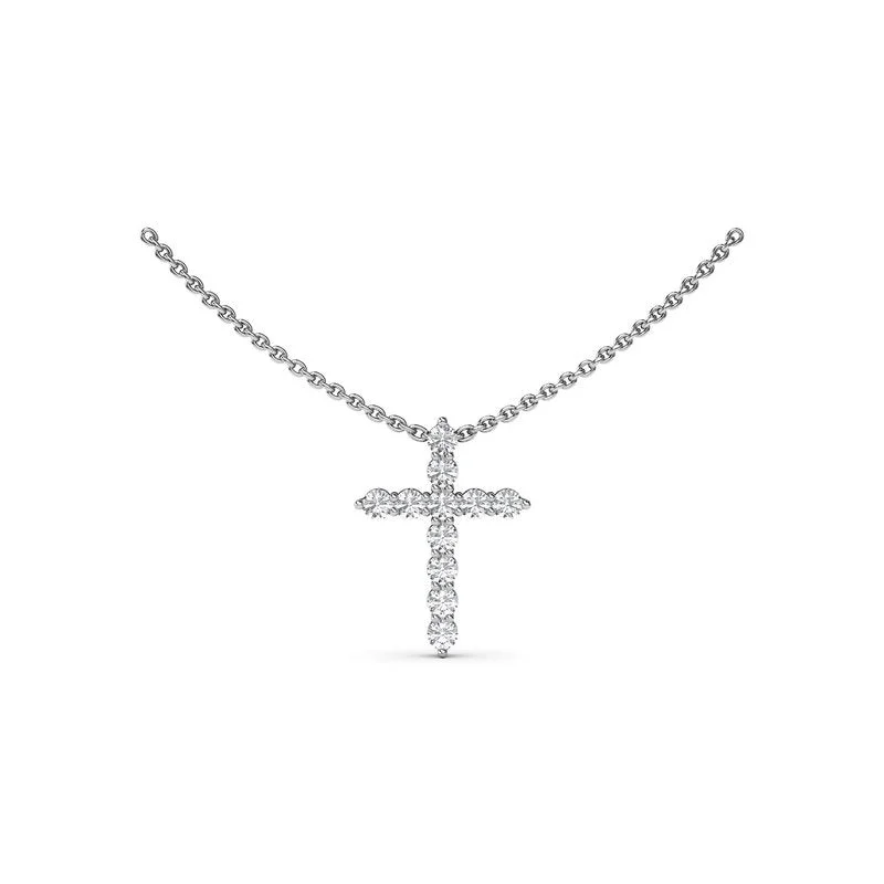 Ladies necklaces diamond accents-Diamond Prong Cross Necklace P5118