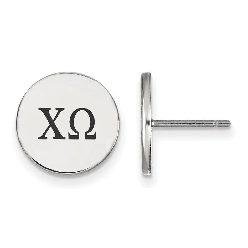 Ladies earrings cute designs-Sterling Silver Chi Omega Black Enamel Greek Letters Post Earrings