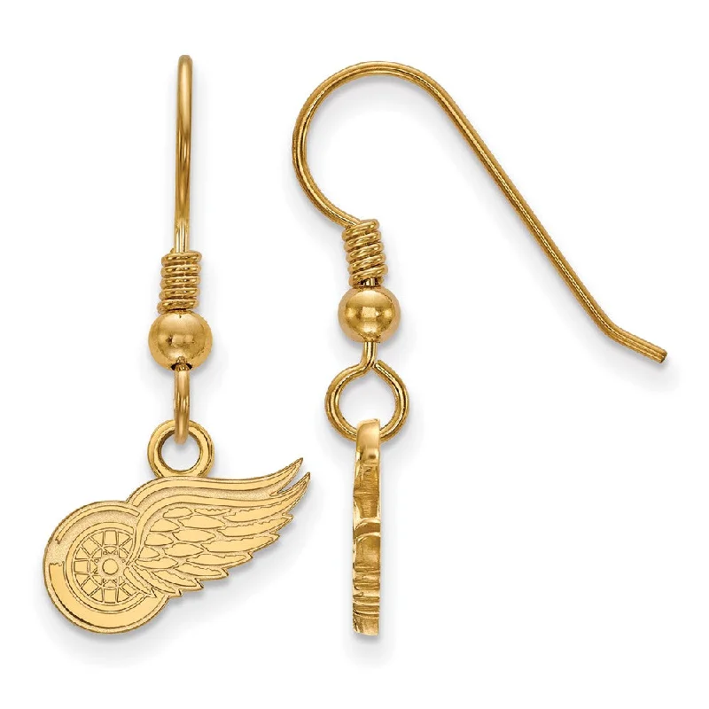 Ladies earrings Christmas styles-SS 14k Yellow Gold Plated NHL Detroit Red Wings XS Dangle Earrings