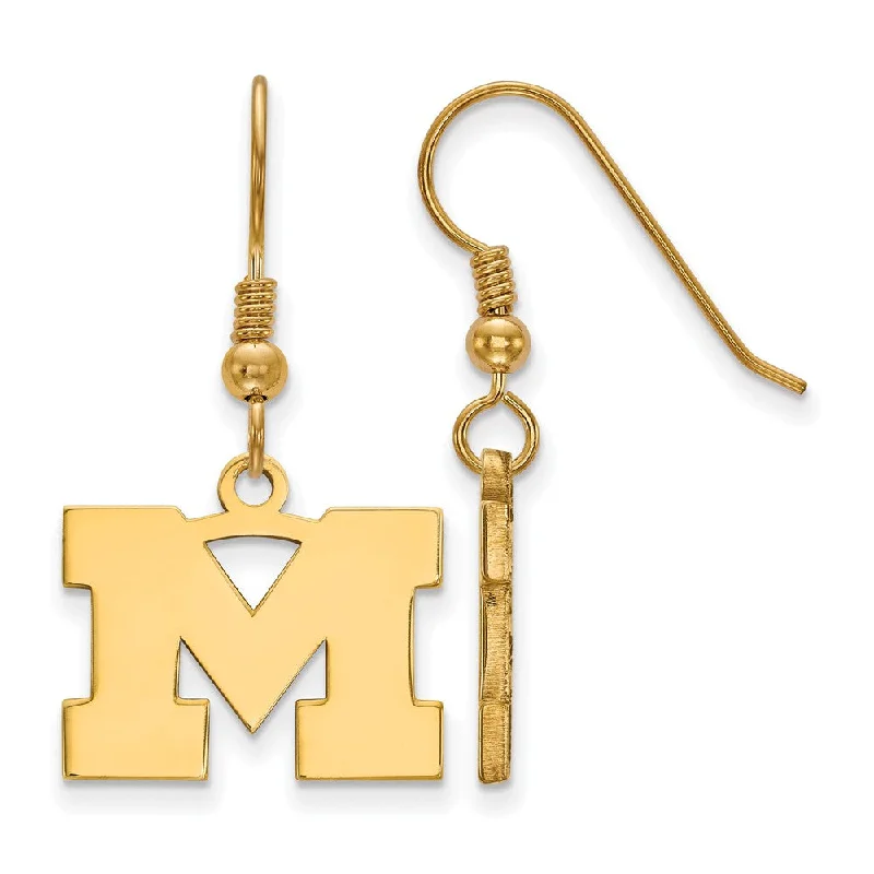 Ladies earrings gift ideas-14k Gold Plated Silver Michigan (Univ of) Small Dangle Earrings