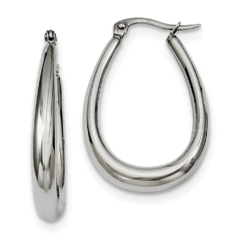 Ladies earrings vintage charm-Tapered Teardrop Hoop Earrings in Stainless Steel - 32mm (1 1/4 Inch)